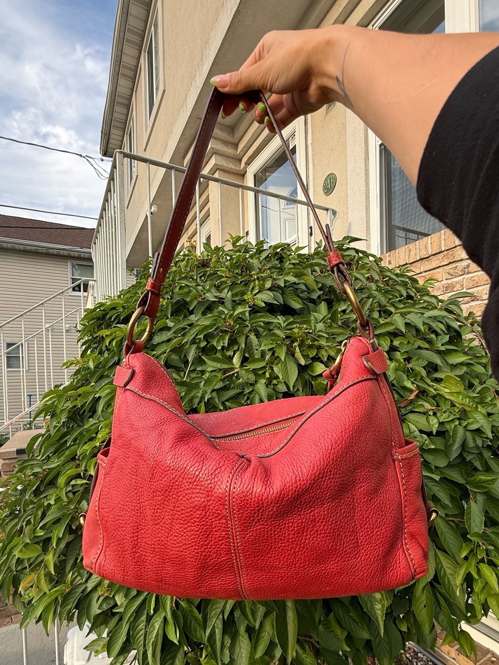Vintage Y2K Fossil Red Leather Slouch Shoulder Bag Hobo Purse Boho Baguette